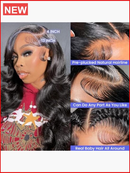 13x4 Body Wave Lace Front Wig Human Hair 180% Density HD Transparent Lace main image 6